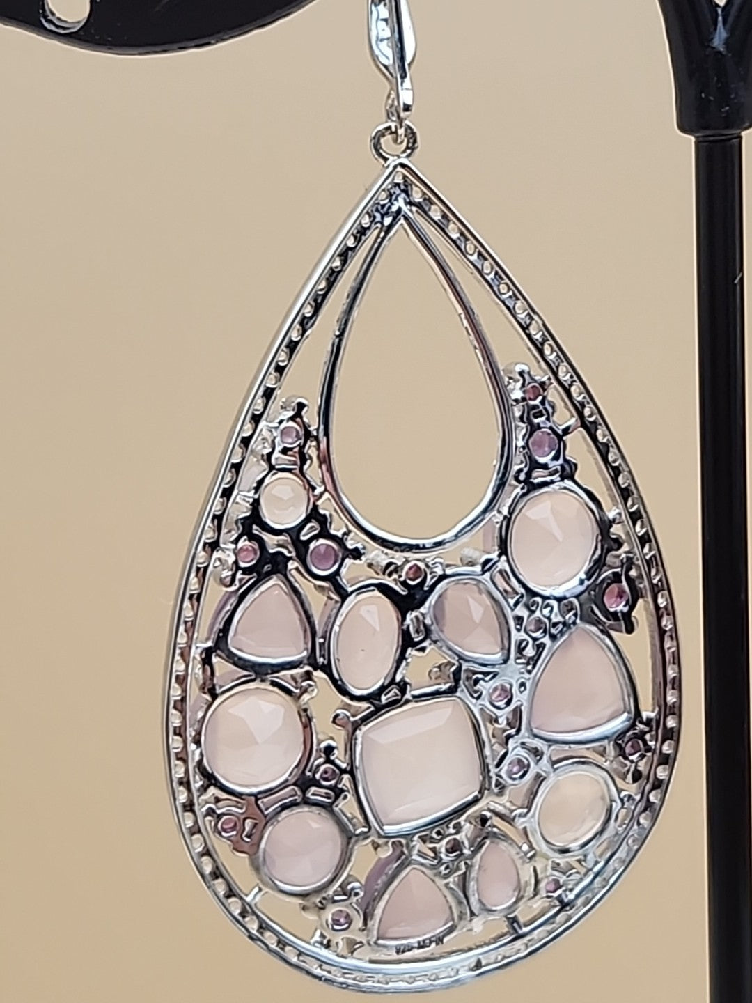 Amethyst/Rose Quartz/White Quartz/Sterling Silver Teardrop Drop/Dangle Earrings