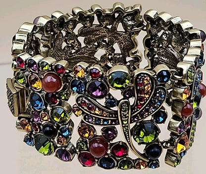 HEIDI DAUS Multi Color Faceted Swarovski Crystal/Dragonfly Panel Bracelet