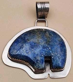 BENJAMIN PIASO NAVAJO Lapis Lazuli Bear/Sterling Silver Navajo Bear Pendant
