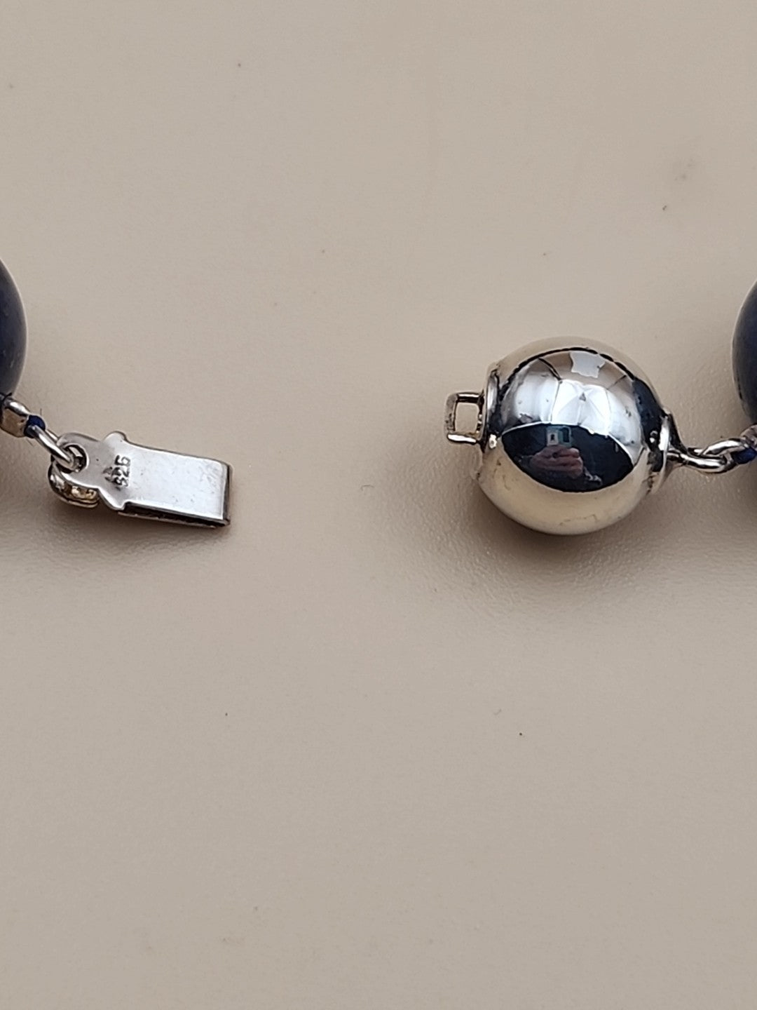 Blue Dumortierite Polished 14mm Bead/Sterling Silver Clasp 17" Necklace