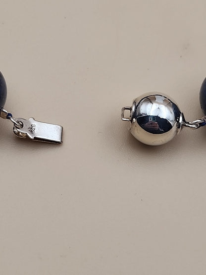 Blue Dumortierite Polished 14mm Bead/Sterling Silver Clasp 17" Necklace