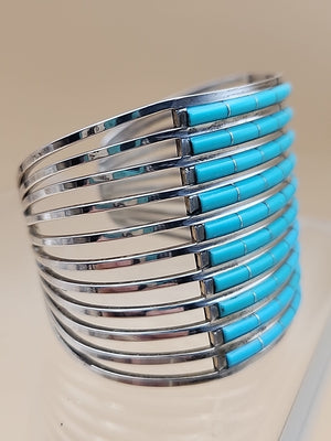 ANSON LETICIA WALLACE ZUNI Turquoise Inlaid/Sterling Silver Cuff Bracelet