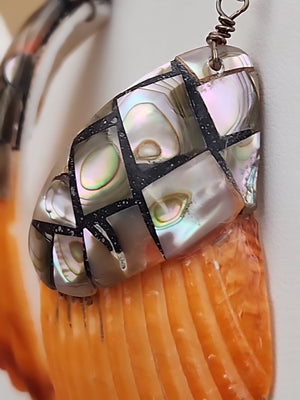 LESLIE TENORIO SANTO DOMINGO Sterling Silver Abalone Inlaid On Shell Earrings