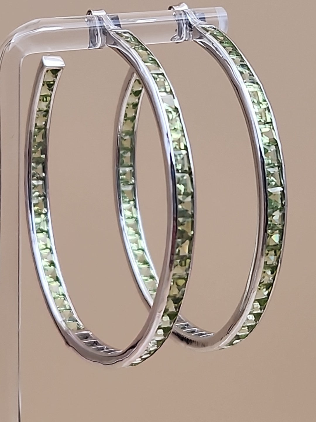 JTV Green Peridot/Sterling Silver/ 2" Channel Set/ Inside Out Hoop Earrings