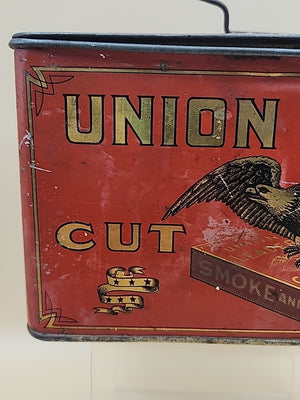 1900's UNION LEADER Antique Cut Plug Tobacco Tin With Lock And Handle