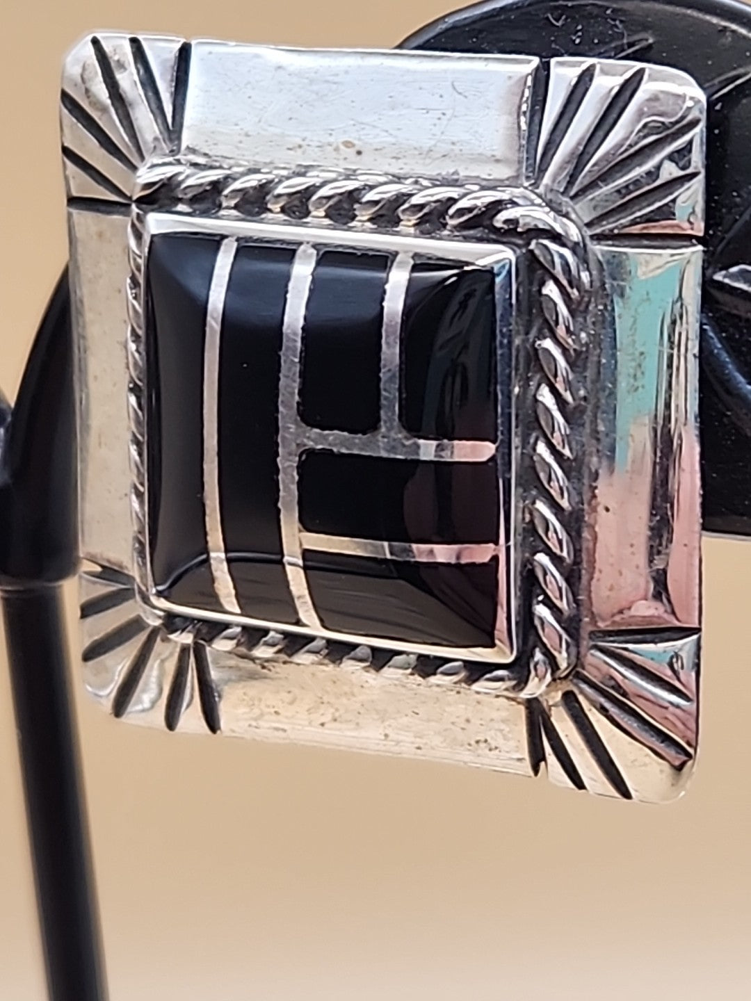 DAVID R FREELAND JR Southwestern Black Onyx Inlaid/Sterling Silver Earrings