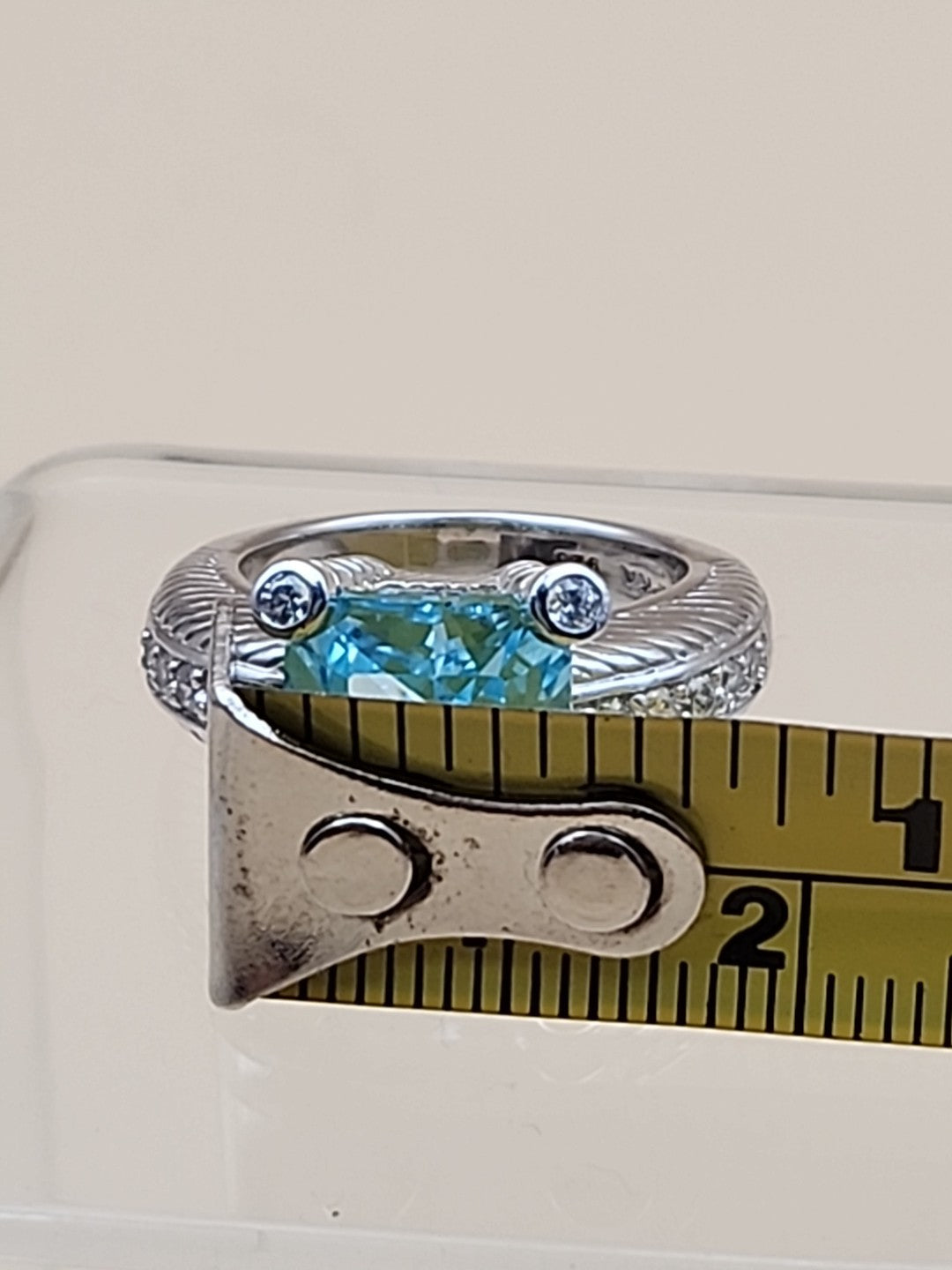 JUDITH RIPKA Aquamarine/Cubic Zirconia/Sterling Silver Ring Size 6