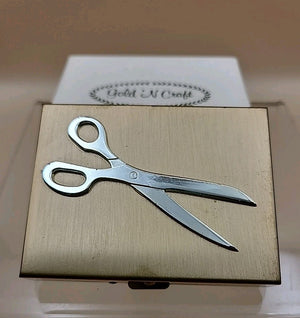 Antique Gold N Craft Gold/Silver Tone Sewing Kit With Decorative Scissors On Lid