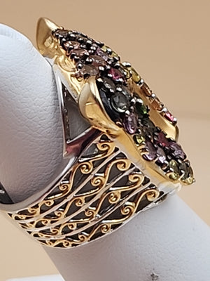 MICHAEL VALITUTTI Multi Gemstone/Sterling Silver/ Panther/Jaguar Head Ring Sz.5