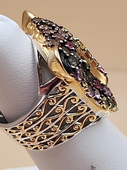 MICHAEL VALITUTTI Multi Gemstone/Sterling Silver/ Panther/Jaguar Head Ring Sz.5