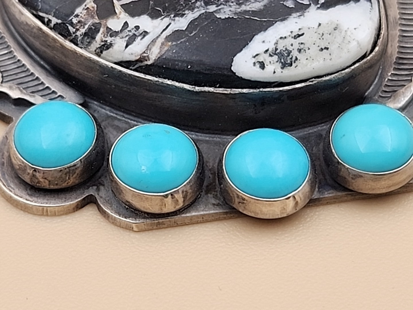GILBERT PLATERO NAVAJO Sleeping Beauty/ White Buffalo Turquoise/Sterling Pendant