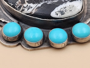 GILBERT PLATERO NAVAJO Sleeping Beauty/ White Buffalo Turquoise/Sterling Pendant