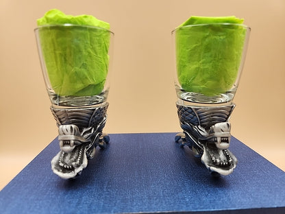 5IVESIS Set Of 2 Pewter Dragons Head Shot Glasses