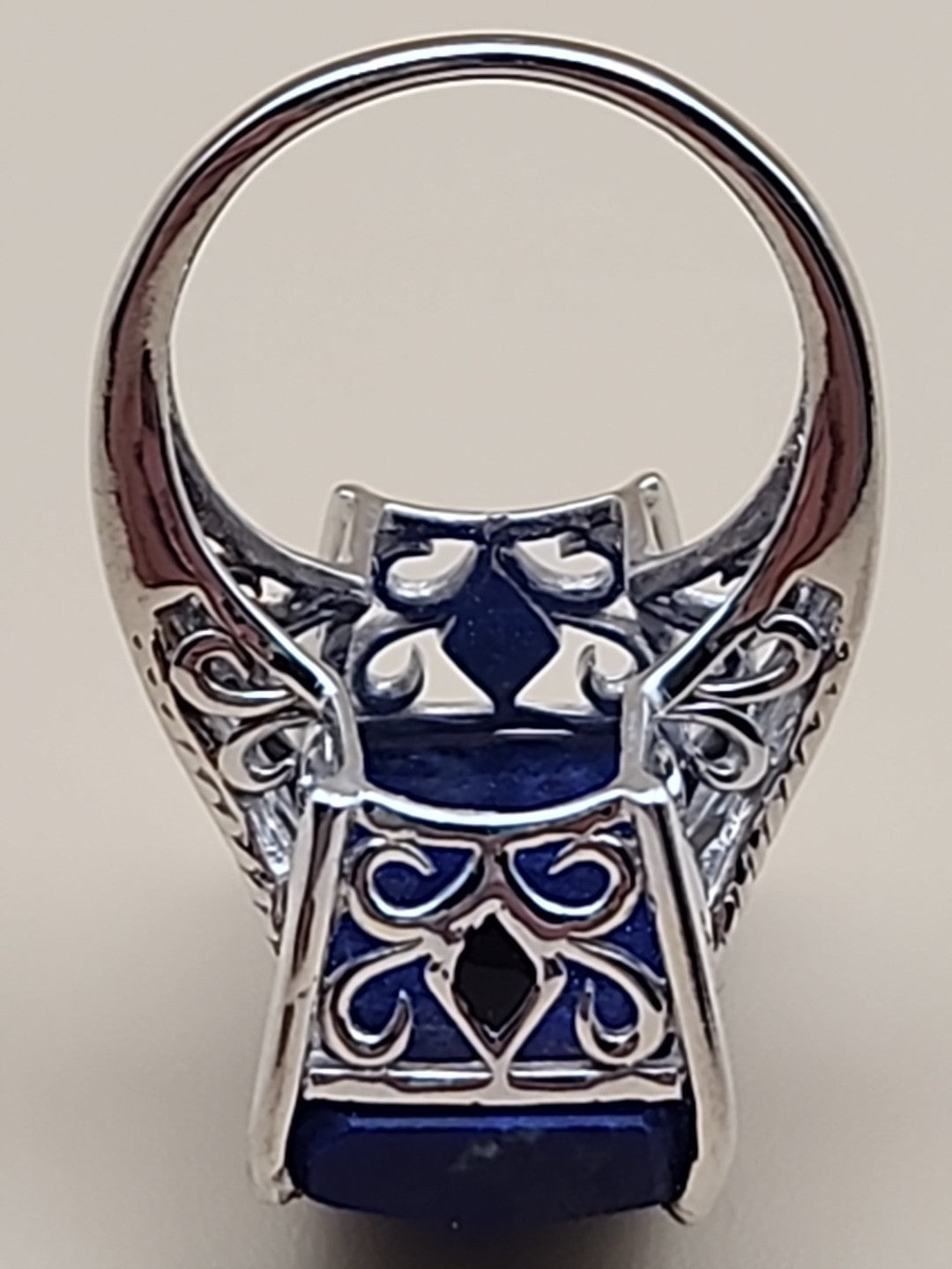 Faceted Lapis Lazuli/Sterling Silver Filagree Ring Size 7
