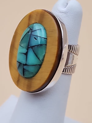 Chalcedony/Tigers Eye/Sterling Silver Ring Size 5