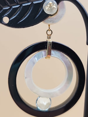 ROSS SIMONS 14k/Mother Of Pearl/Blue Topaz/Open Circle Drop Earrings