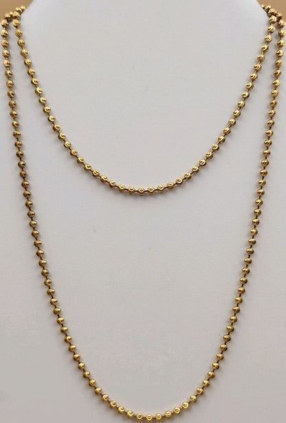 Italian Moon Cut/Gold Plated/Sterling Silver/30" Ball Bead Chain Necklace