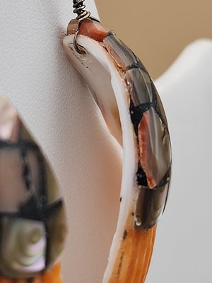 LESLIE TENORIO SANTO DOMINGO Sterling Silver Abalone Inlaid On Shell Earrings