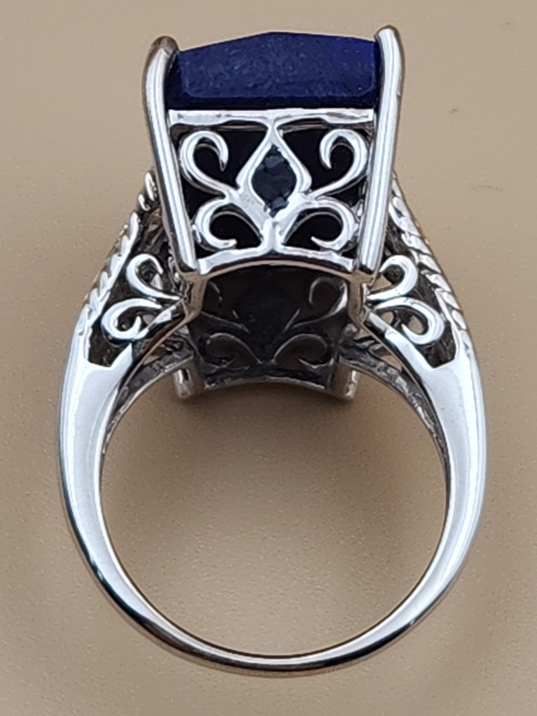 Faceted Lapis Lazuli/Sterling Silver Filagree Ring Size 7
