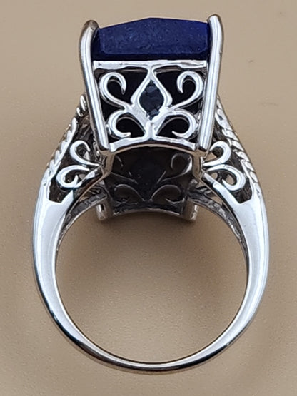 Faceted Lapis Lazuli/Sterling Silver Filagree Ring Size 7