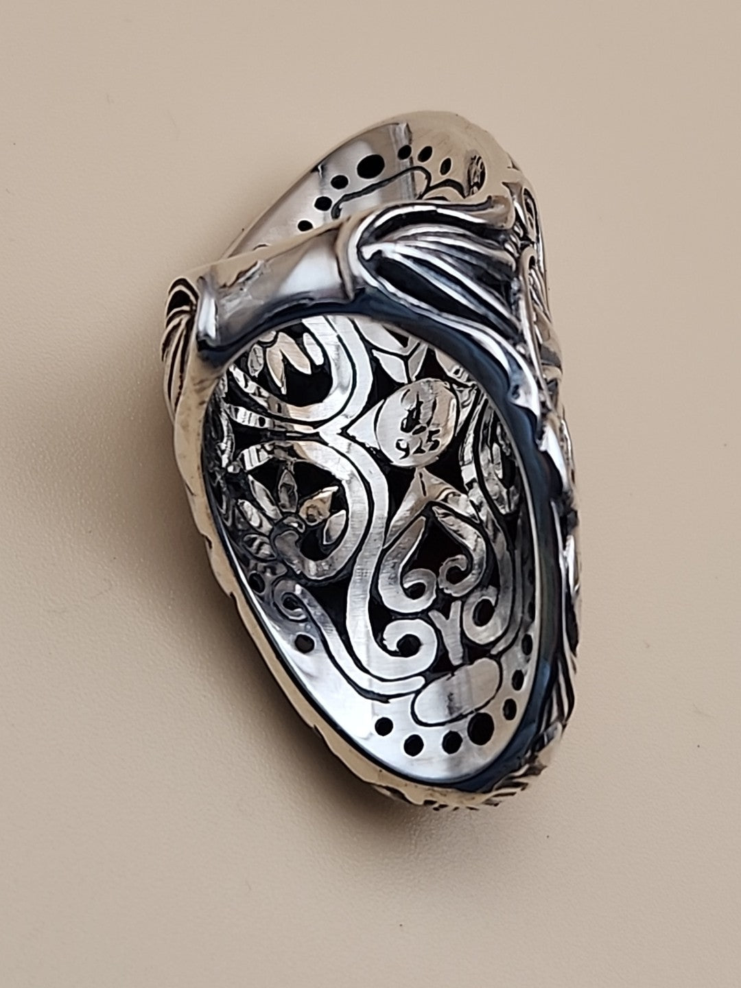 SAMUEL B. Red Jasper  Sterling Silver Filigree Ring Size 7