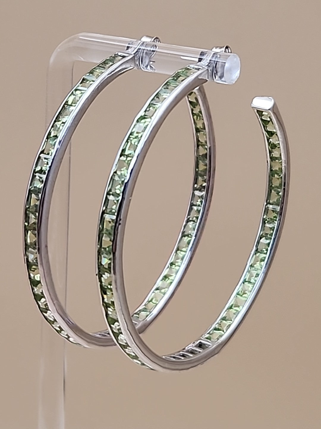 JTV Green Peridot/Sterling Silver/ 2" Channel Set/ Inside Out Hoop Earrings