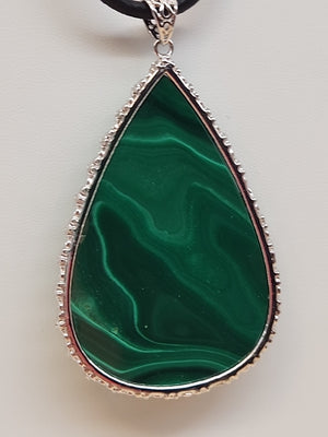 Green Malachite/Sterling Silver/Elephant Design Bezel Statement Pendant