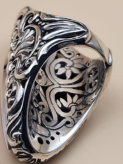 SAMUEL B. Red Jasper  Sterling Silver Filigree Ring Size 7