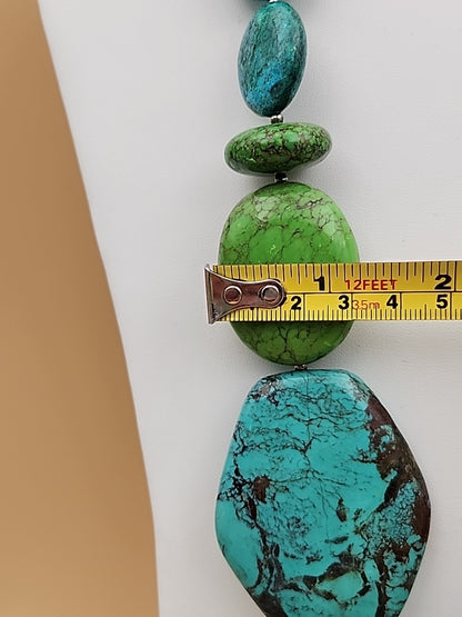 AMY KAHN RUSSELL Original  Green &  Blue Chunky Turquoise 24" Necklace 9.5 OZ TW