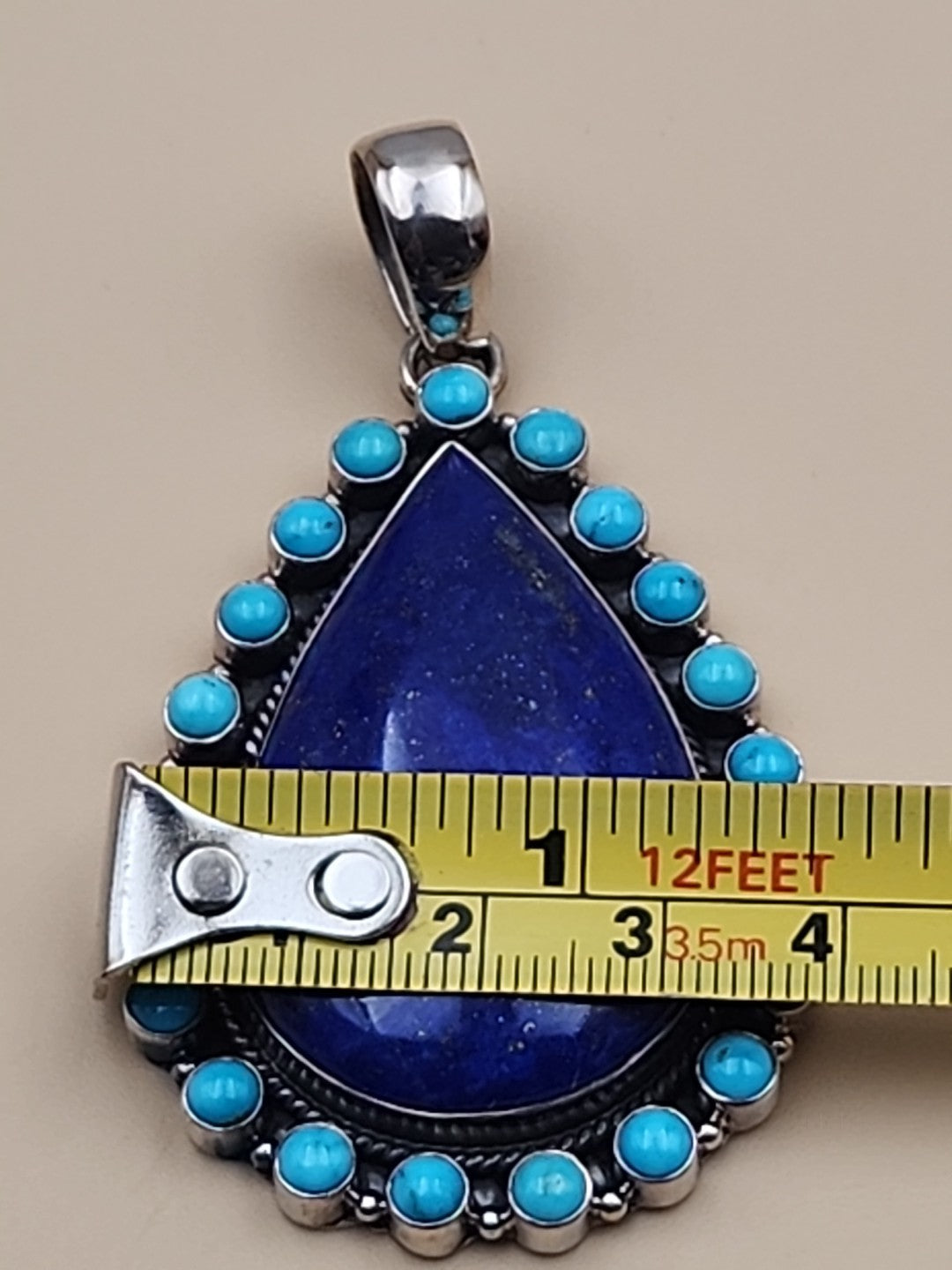 Sleeping Beauty Turquoise/Lapis Lazuli Cabochon/Sterling Silver Pendant