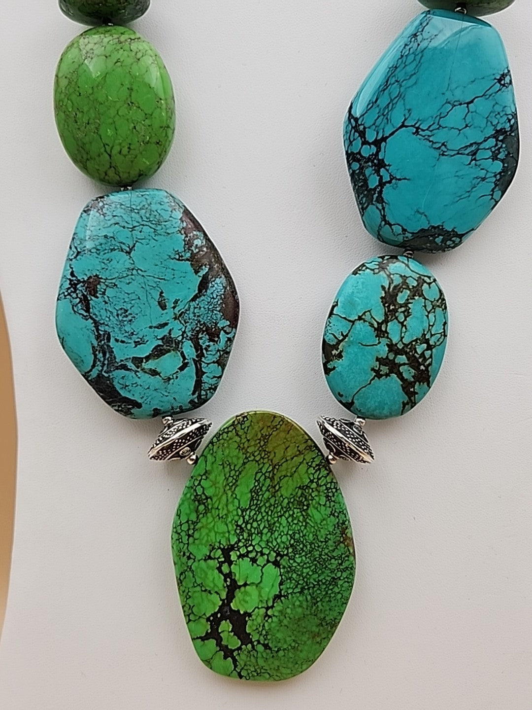 AMY KAHN RUSSELL Original  Green &  Blue Chunky Turquoise 24" Necklace 9.5 OZ TW