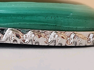 Green Malachite/Sterling Silver/Elephant Design Bezel Statement Pendant