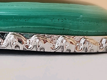 Green Malachite/Sterling Silver/Elephant Design Bezel Statement Pendant