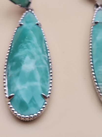 EFFY Faceted Amazonite Pear Shape/Sterling Silver Dangle/Drop Earrings