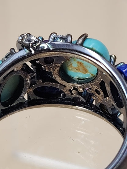ROSS SIMONS Turquoise/Lapis/Amethyst/Black Rhodium Over Sterling Ring Size 7.25