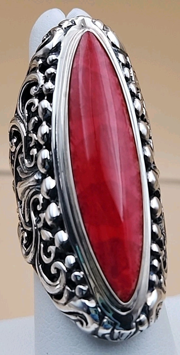 SAMUEL B. Red Jasper  Sterling Silver Filigree Ring Size 7