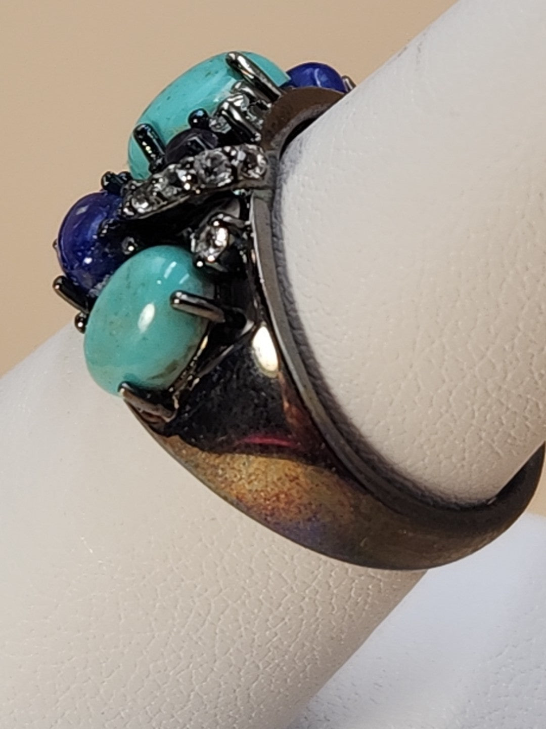 ROSS SIMONS Turquoise/Lapis/Amethyst/Black Rhodium Over Sterling Ring Size 7.25