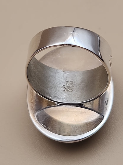 DESERT ROSE TRADING Azurite/Sterling Silver/Stamped Design Band/Ring Size 8