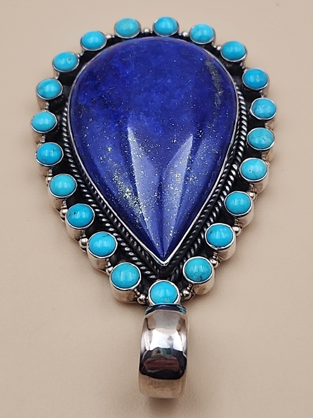 Sleeping Beauty Turquoise/Lapis Lazuli Cabochon/Sterling Silver Pendant