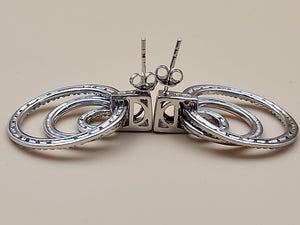 Sterling Silver Dbl. Beaded Chain/ Triple Circle Crystal Pendant & Earrings Set