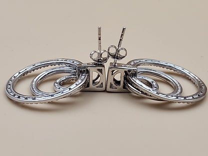 Sterling Silver Dbl. Beaded Chain/ Triple Circle Crystal Pendant & Earrings Set