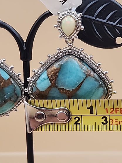 DALLAS PRINCE Amazonite/Opal/Sterling Silver Dangle Earrings