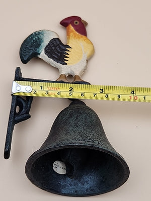 Vintage Cast Iron Painted Rooster Dinner Bell 6.5” Tall Door Bell