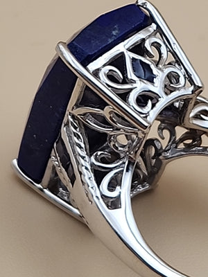 Faceted Lapis Lazuli/Sterling Silver Filagree Ring Size 7