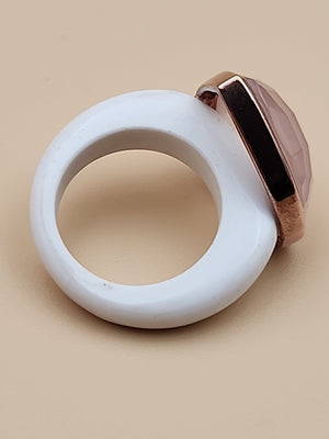 YOURS BY LOREN Rose Quartz/White Onyx/Vermeil Rose Gold Sterling Ring Size 7