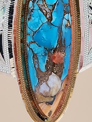 Chrysocolla Shattuckite/ Engraved Sterling Silver Hoop Style Dangle Earrings