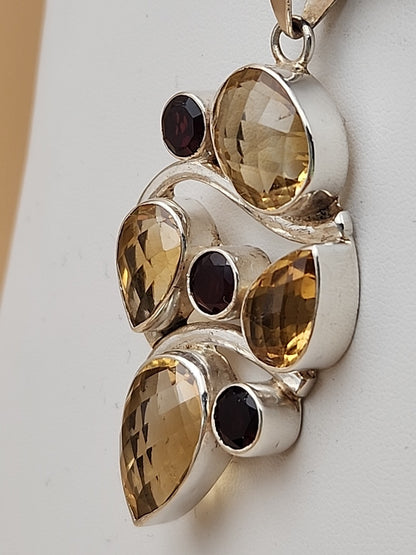 Garnet/Citrine/Sterling Silver Mixed Cut Pendant