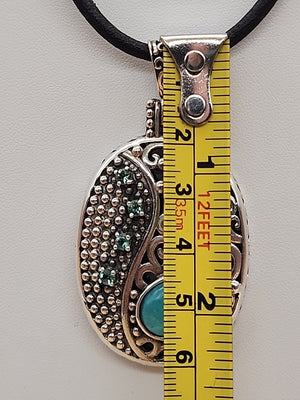 BERIA Turkish Turquoise/Mystic Topaz/Green Onyx/Sterling Silver Filagree Pendant