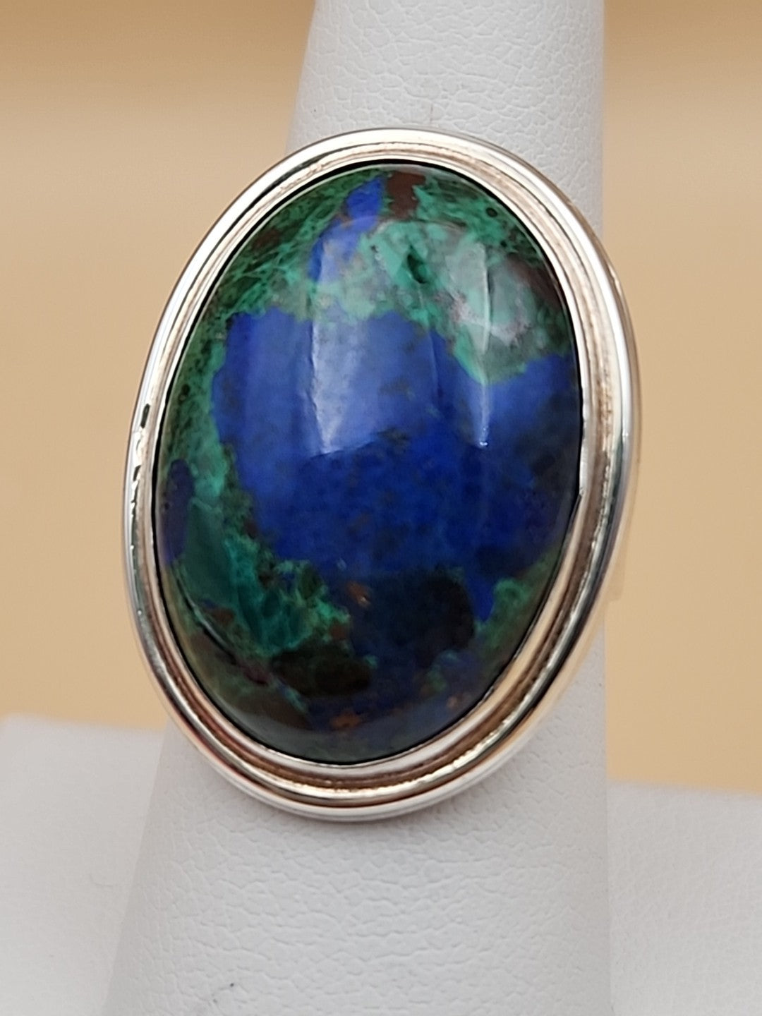 DESERT ROSE TRADING Azurite/Sterling Silver/Stamped Design Band/Ring Size 8