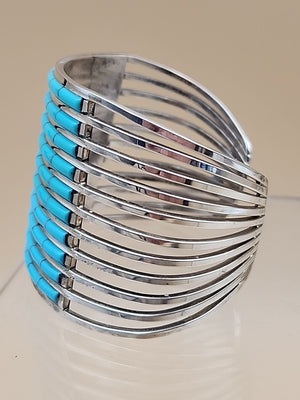 ANSON LETICIA WALLACE ZUNI Turquoise Inlaid/Sterling Silver Cuff Bracelet